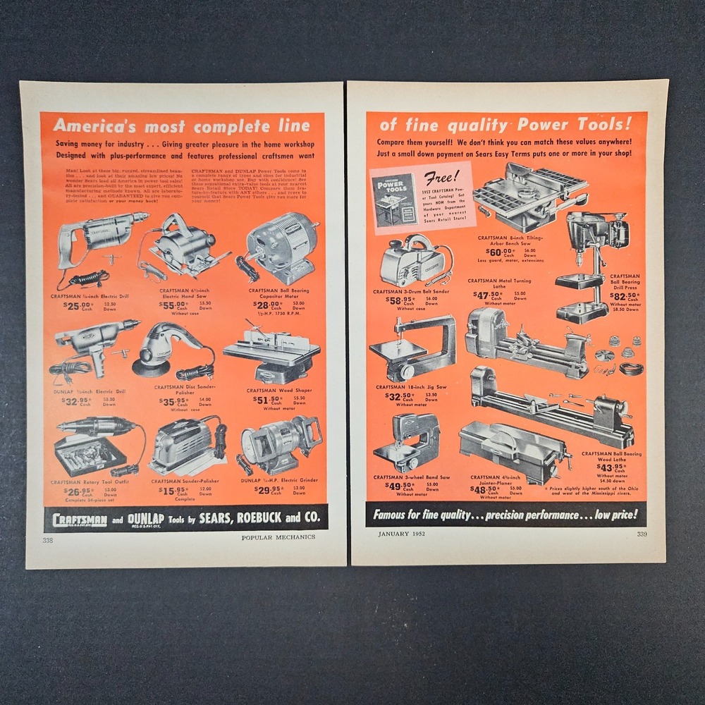 1952‎ Craftsman Dunlap Tools Sears Roebuck Vintage Print Ad Machine Shop Mancave